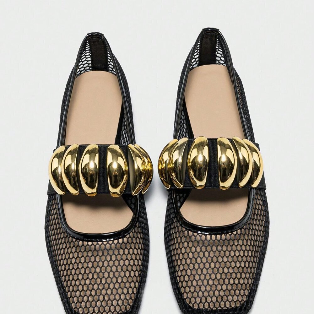Black Elegant Women's Summer Hollow Breathable Fishnet Loafers - Picture 5 of 6
